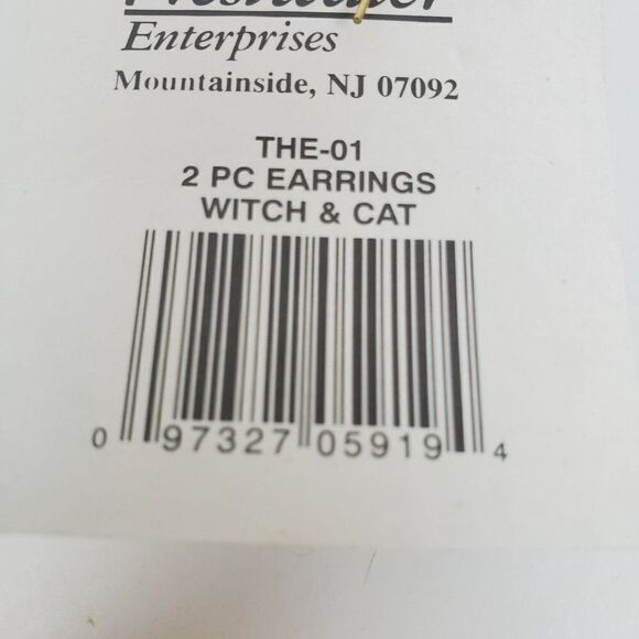 Trena's Trinkets Vintage 90s NOS Halloween Black Cat Witch Ceramic Hook Earrings - Picture 5 of 13